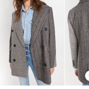 Avec Les Filles Mixed Plaid Double Breasted Blazer